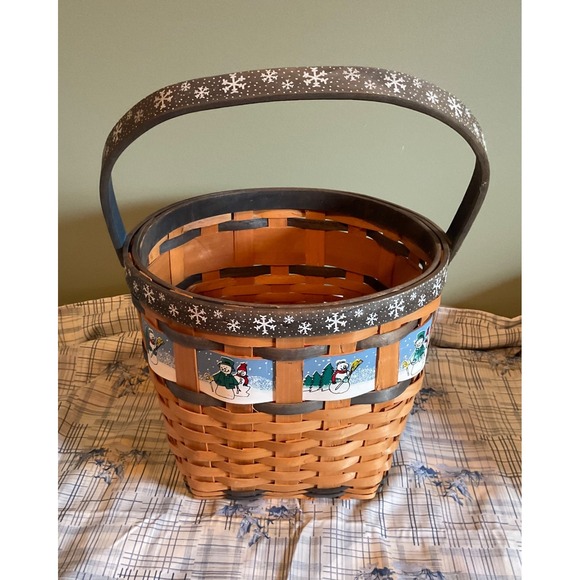 Handmade Other - Handmade Snowman Basket w/Handle 16" High, 10"Diameter Woven Festive Handpainted